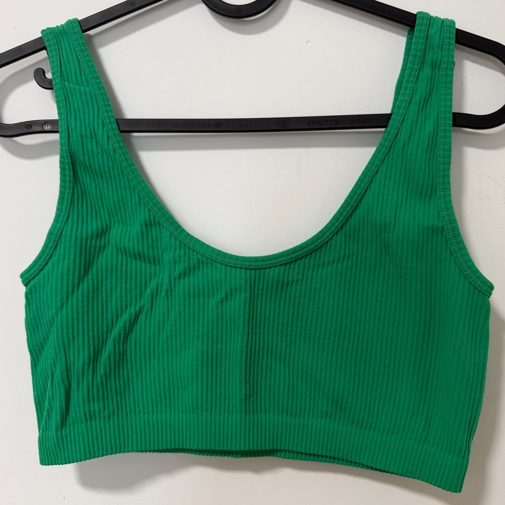 Pull & bear Green ribbed crop tank top